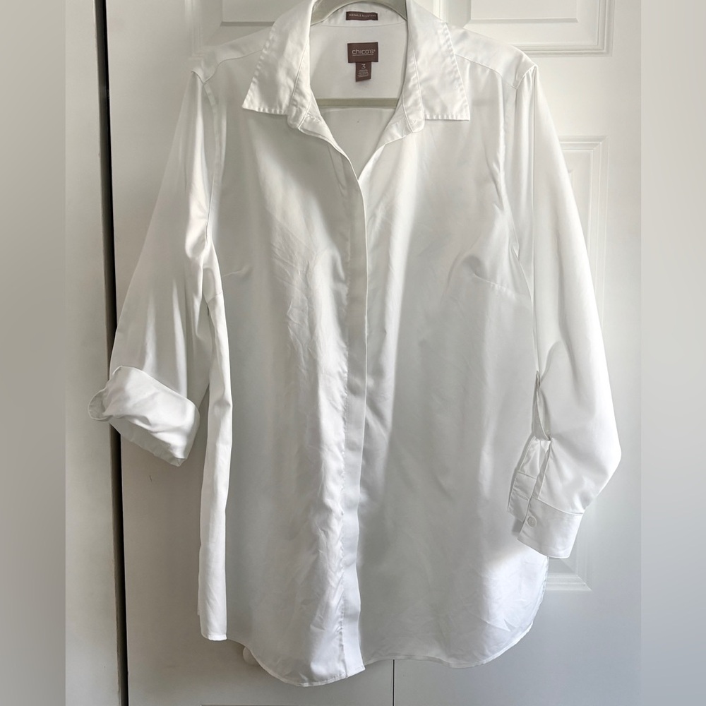 Chicos Wrinkle-Resistant 100% Cotton Long Sleeve Buttonfront Tunic Top